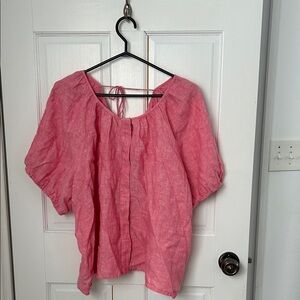 J. Crew Pink Linen Peasant Blouse